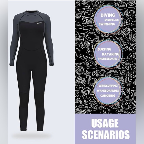 NWT SURQO Gray Wetsuit Women 3/2mm Neoprene Full Body Thermal Women’s, 12 - Picture 6 of 11